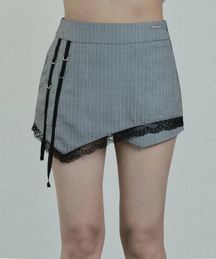 Etosome Stripe Lace Short Skirt (Gray)