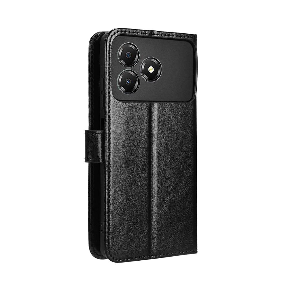 For ZTE Blade A36 PU Leather Case with Strap Crazy Horse Texture Phone Wallet Cover