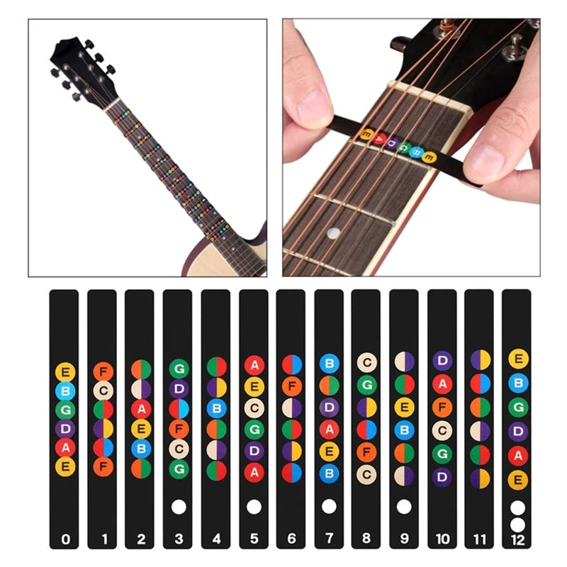 Acoustic Guitar Bass Guitar Note Chord Decals Back Map Decal (Black & White)