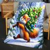 Festive fox with Christmas tree pattern Blanket Flannel Material Soft Warm for All Seasons,For Home Outdoor Camping Picnics RV