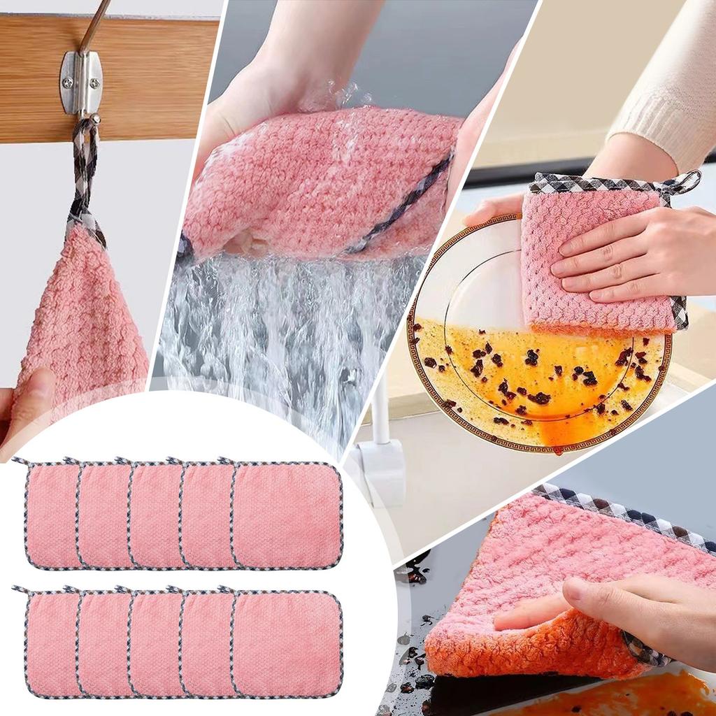 10pcs Towel Cloth, Reusable Kitchen Bar Rags, Washable Microfiber Dish Cloths, Dusting Wiper For Wiping Counter Kitchen Desk Window Glass