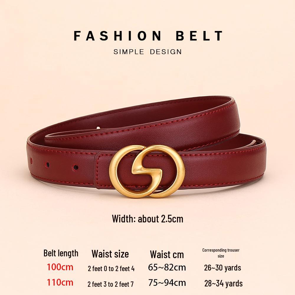 Women's Angola Red Genuine Leather Waist Belt - Fashionable, Versatile, and High-End Cowhide Accessory for Suits and Coats
