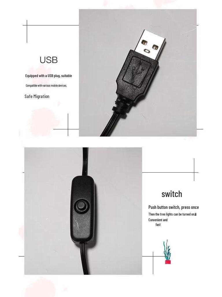 USB Dual Switch LED Rose Flower Tree Light - Table Decoration Night Light