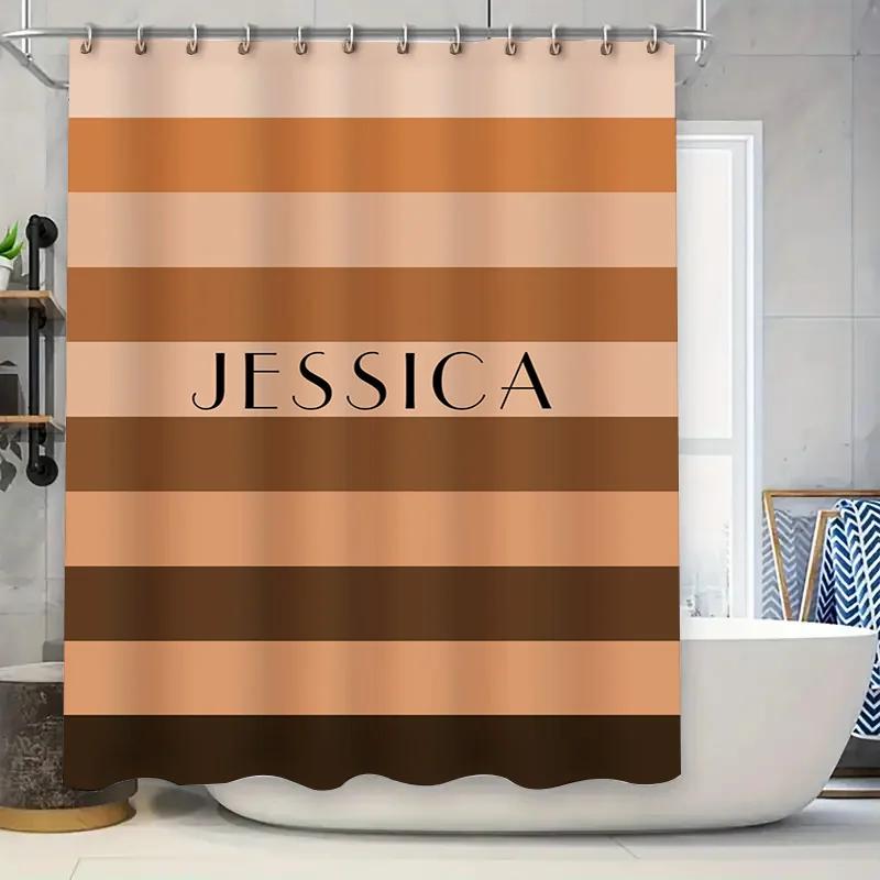 

Modern Colorful Geometric Bathroom Decor Shower Curtain Set For Home Decoration Pink Yellow Blue Stripe Design Waterproof Fabric W60H190(CM)-1 Pcs