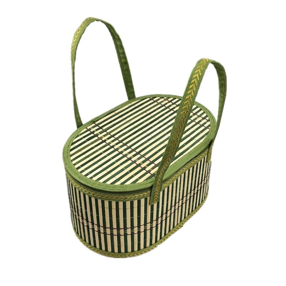 Eco-friendly Elliptical Bamboo Basket Handheld Foldable Storage Basket  Outdoor