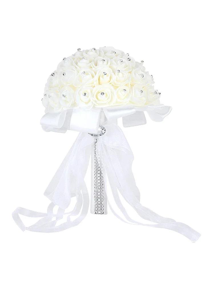

Bride Wedding Holding Flowers Foam Simulation Flower White Rose Bouquet Korean Wedding Photography Props Lovers Gift белый