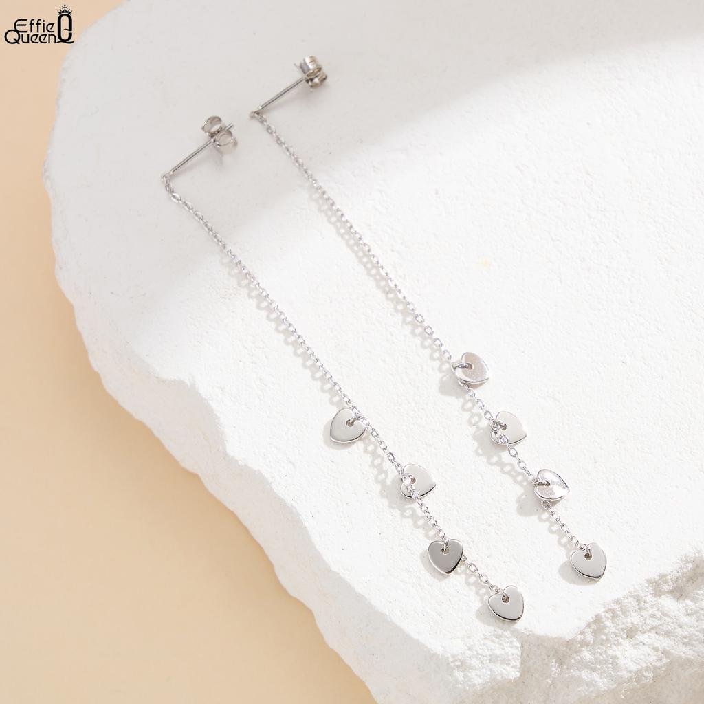 Effie Queen Heart Shape Chain Drop Earrings For Women 925 Sterling Silver Long Chain Tassel Earrings Wedding Jewelry Gift APE150