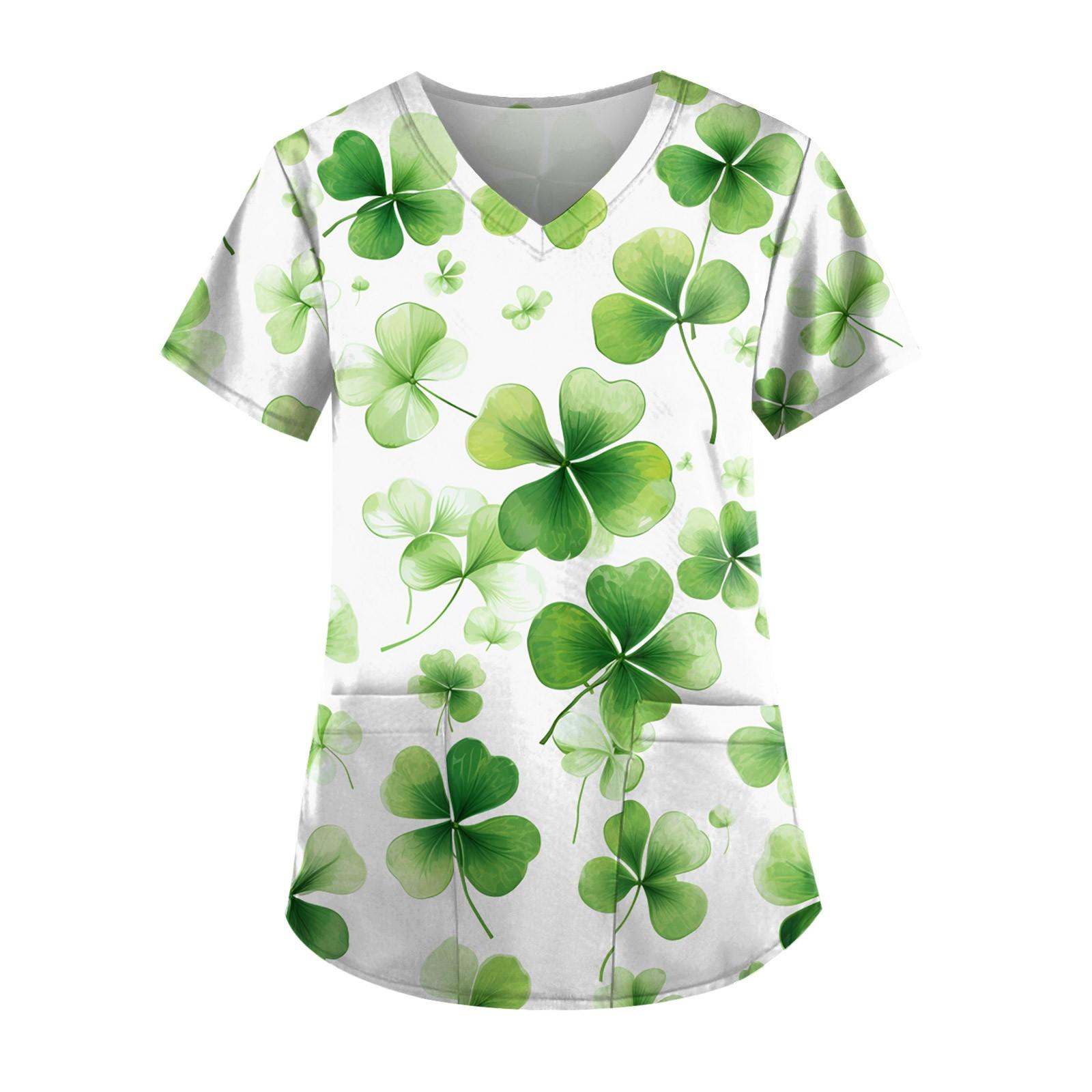 

Женские топы с короткими рукавами и v-образным вырезом с принтом в виде сердечек на День святого Валентина, рабочая блузка с карманами L