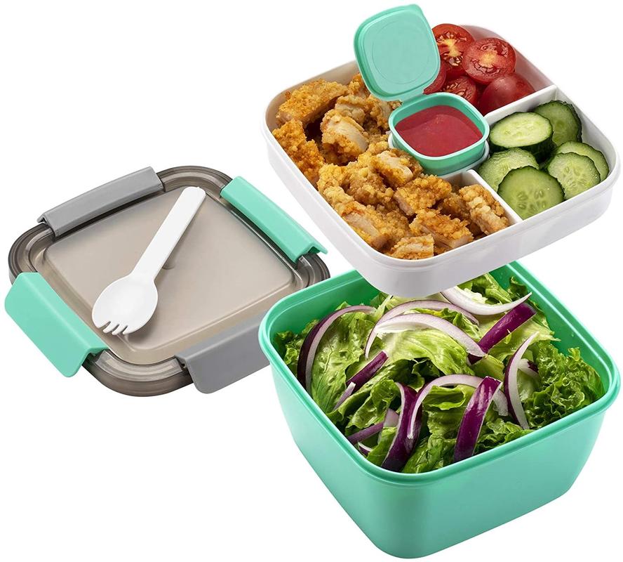 52 oz Removable Salad Container 3-Sided Salad Bowls Salad Sauce for Salad Additives and Snacks Lunch Boxes Green 2280₽