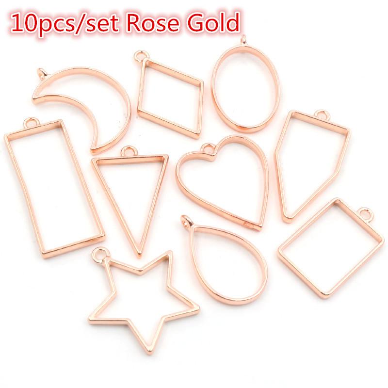 Bronze KC Gold plated Rhodium Border Mold Geometric Hollow Metal Frame Bezel Epoxy Resin Pendant Tray For DIY Jewelry Making