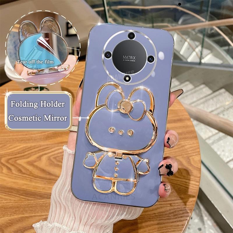 Luxury Plating Mirror Holder Case For Honor Magic 5 6 Magic5 Lite Silicone X9 X9a 5g X9b X7a 50 70 90 Pro Stand Cover Magic6lite