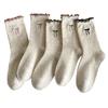Women's autumn bowknot lace ruffle socks - dot pattern cotton long socks