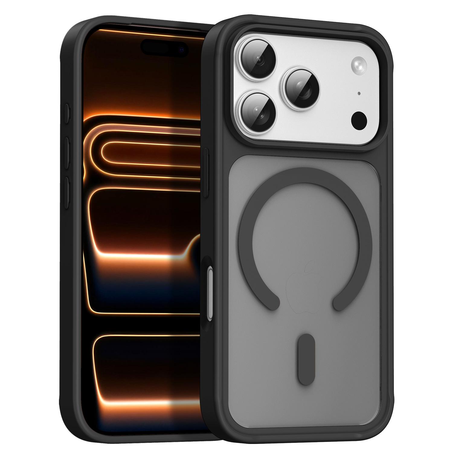 Cross-border magnetic suction mobile phone case, matte magnetic attraction, suitable for iphone17 mobile phone case, anti-fingerprint and anti-wear 16 iphone17 чёрный