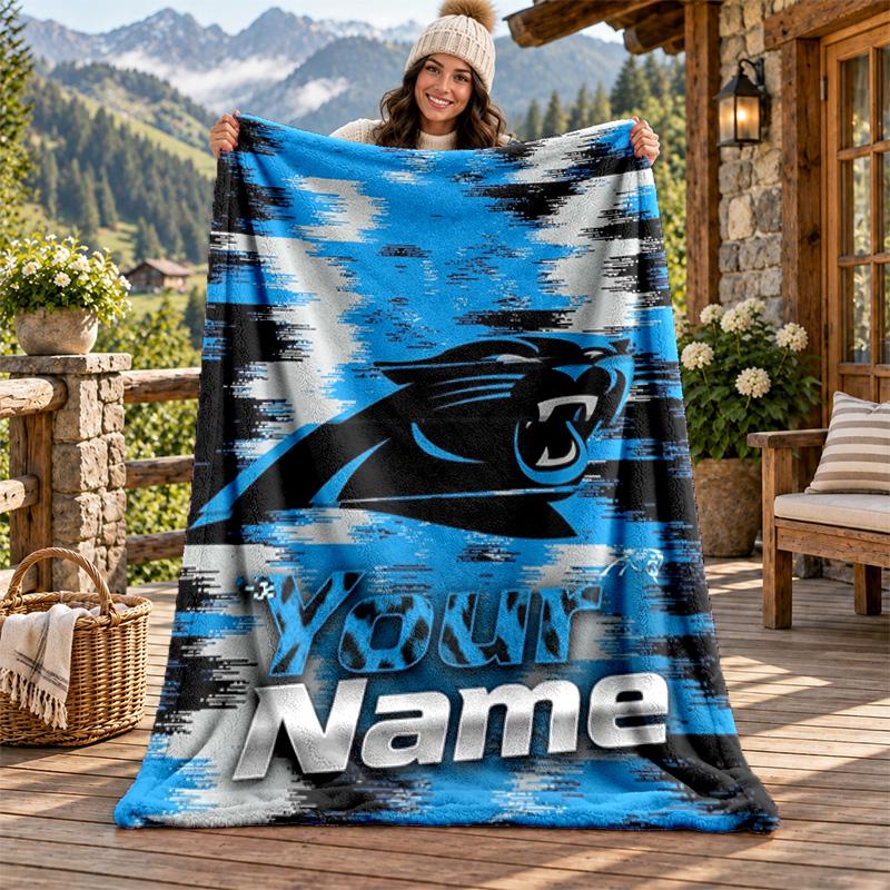 Carolina Panthers Custom Name Flannel Blanket Personalized Soft Warm Plush Throw Blanket Customized Gift for Family Friends