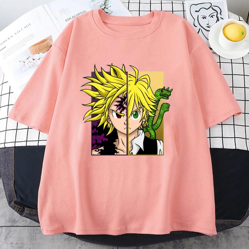 New Anime Meliodas Graphic Print T Shirt Crew Neck Short Sleeve Fashion Streetwear Harajuku Anime T Shirt Tops