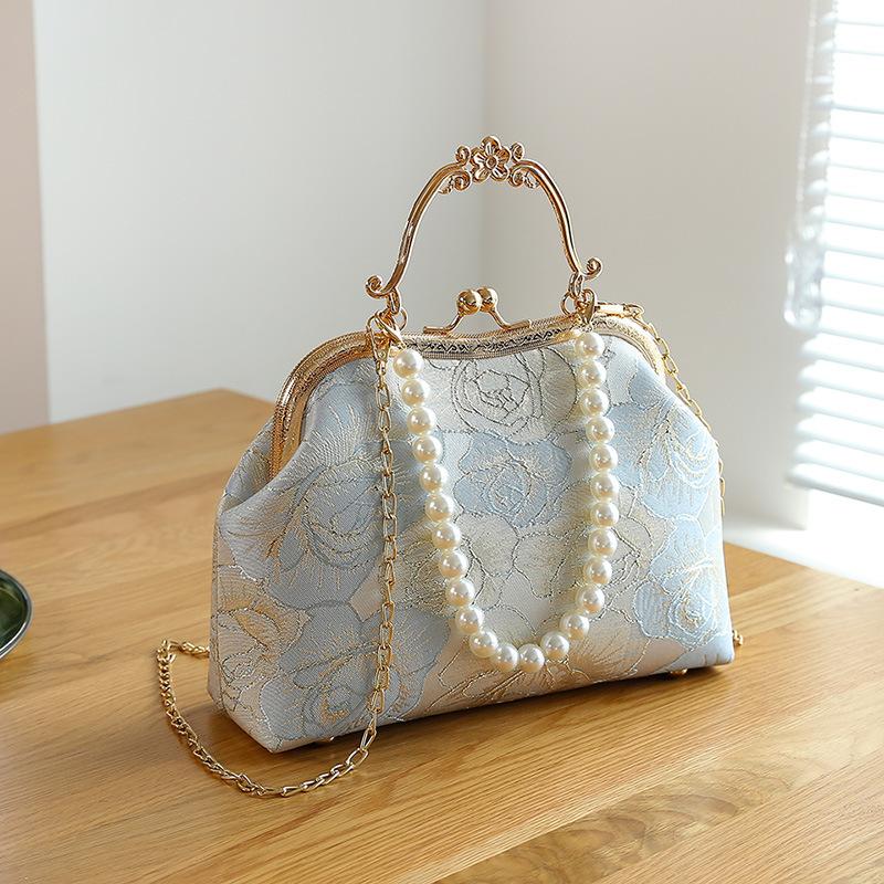 Luxury Oriental Handbag Pearl Embellished Lace Tote Bag for Women