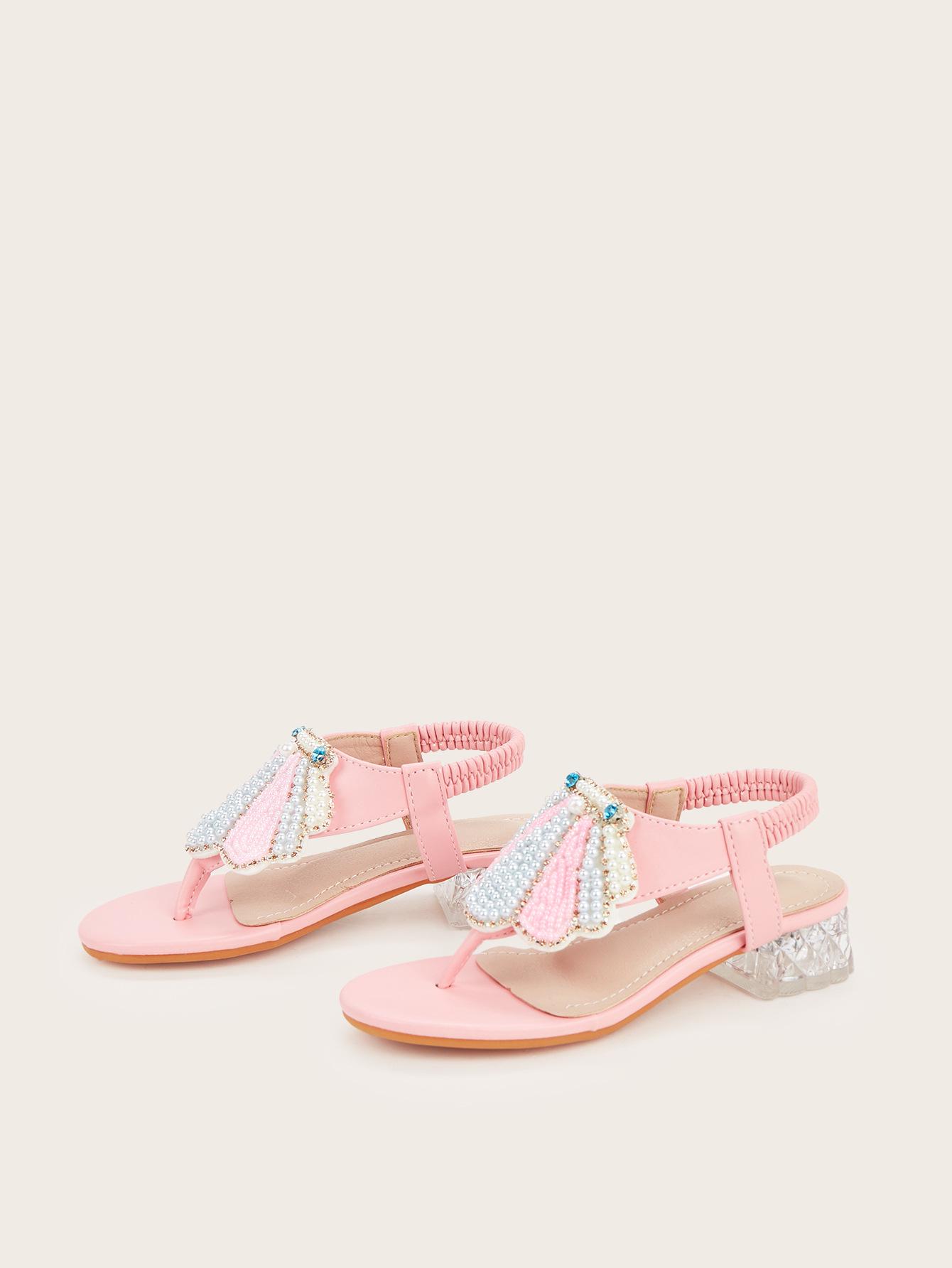 Girls  Spring 2026 Pearl Rhinestone High Heel Flip-Flop Sandals 33 розовый