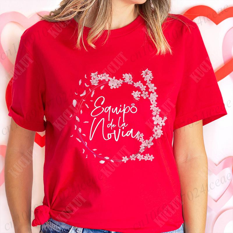 

Футболка для девичника для испанских девушек, топы для команды будущей невесты, футболка Team Bride, футболка с цветочным рисунком, свадебные футболки для невесты S