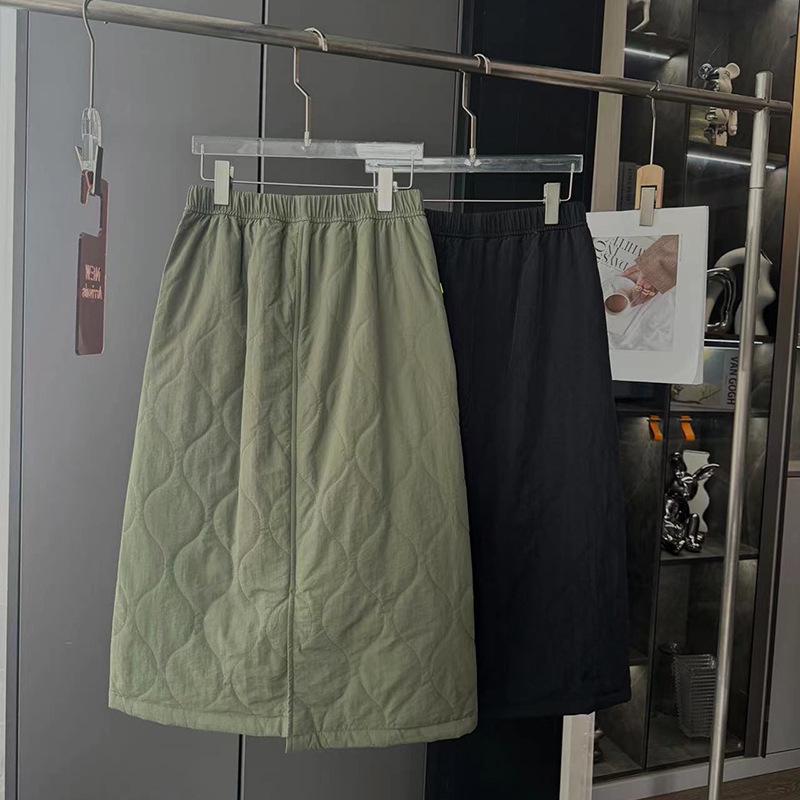 American Retro Water-Repellent Antibacterial Quilted Cotton Midi Skirt for Autumn and Winter  