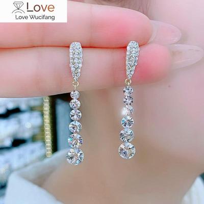 High Grade Shinning Zircon Rhinestones Long Earrings For Women Bridal Wedding Party Jewelry Earings Wholesale
