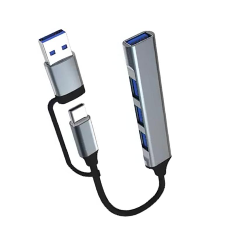 Multiple Port Aluminum USB C Hub Splitter With USB 3.0 High Speeded Transfer Compact Size Fit for Charging Data Syncing