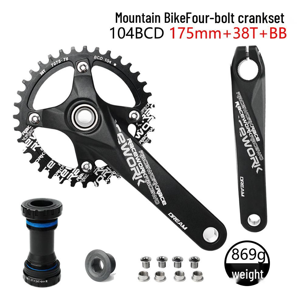 RACEWORK Hollow Mountain Bike Crankset with Single Chainring (32T/34T/36T/38T)