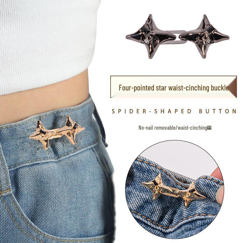 Four-Pointed Star Adjustable Cinch Buckle for Jeans - No-Punch Waist Reduction Button