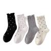 Spring Children's Sock - Seamless Woven Floral Mesh Breathable Mid-high Ankle Cotton Socks with Bubble Cuffs and Pile Up Design