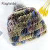 Heißer Kaninchen Fell Pompon Hüte Frauen Winter Flauschigen Warme Gestrickte Elastische Mützen Fuchs Echtpelz Stricken Hut Weiche Elastische Gestreiften Skullies