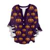 Women's V-neck Seven Quarter Sleeved Shirt Halloween Printed Top Casual Shirt