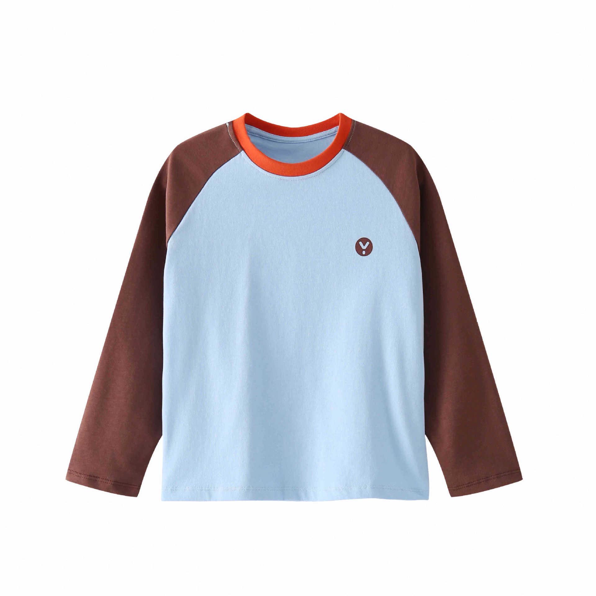 

2025 Kids Autumn Raglan Sleeve Color Block T-Shirt, Pure Cotton, Long Sleeve for Boys and Girls. 110