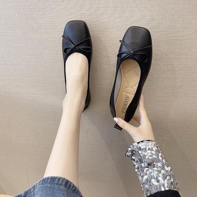 2026 Neue Frühling Square Toe Damen Ballerinas Schlicht Flach zum Hineinschlüpfen Damenschuhe Weiche Sohle Schmetterlingsknoten Elegant Kleider Schuhe