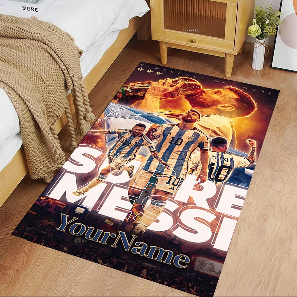 Messi Personalized Name Carpet Suitable for Game Room Balcony Foyer Decorate Room Antislip Carpet Anime Office Decor Perfect Gift for Friends & Family