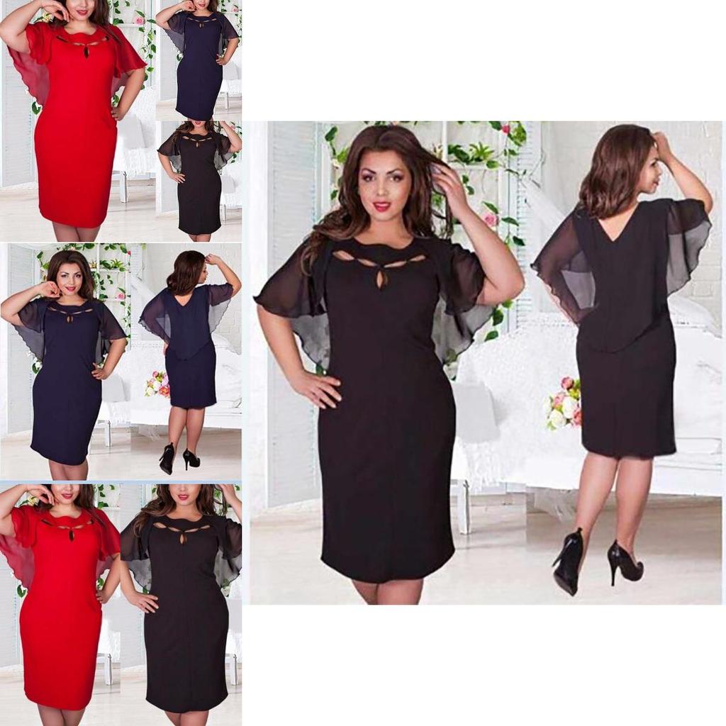 Women Fashion Hollow Out 6xl Plus Size Short Sleeve Solid Color Dress For Effortless Style**