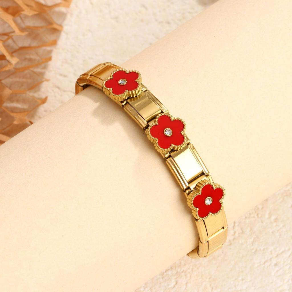 Stainless Steel Strap Stretch Five Leaf Flower Gold/Silver Bracelet Simple for Woman Girl New Trend Party Casual Jewelry Clover