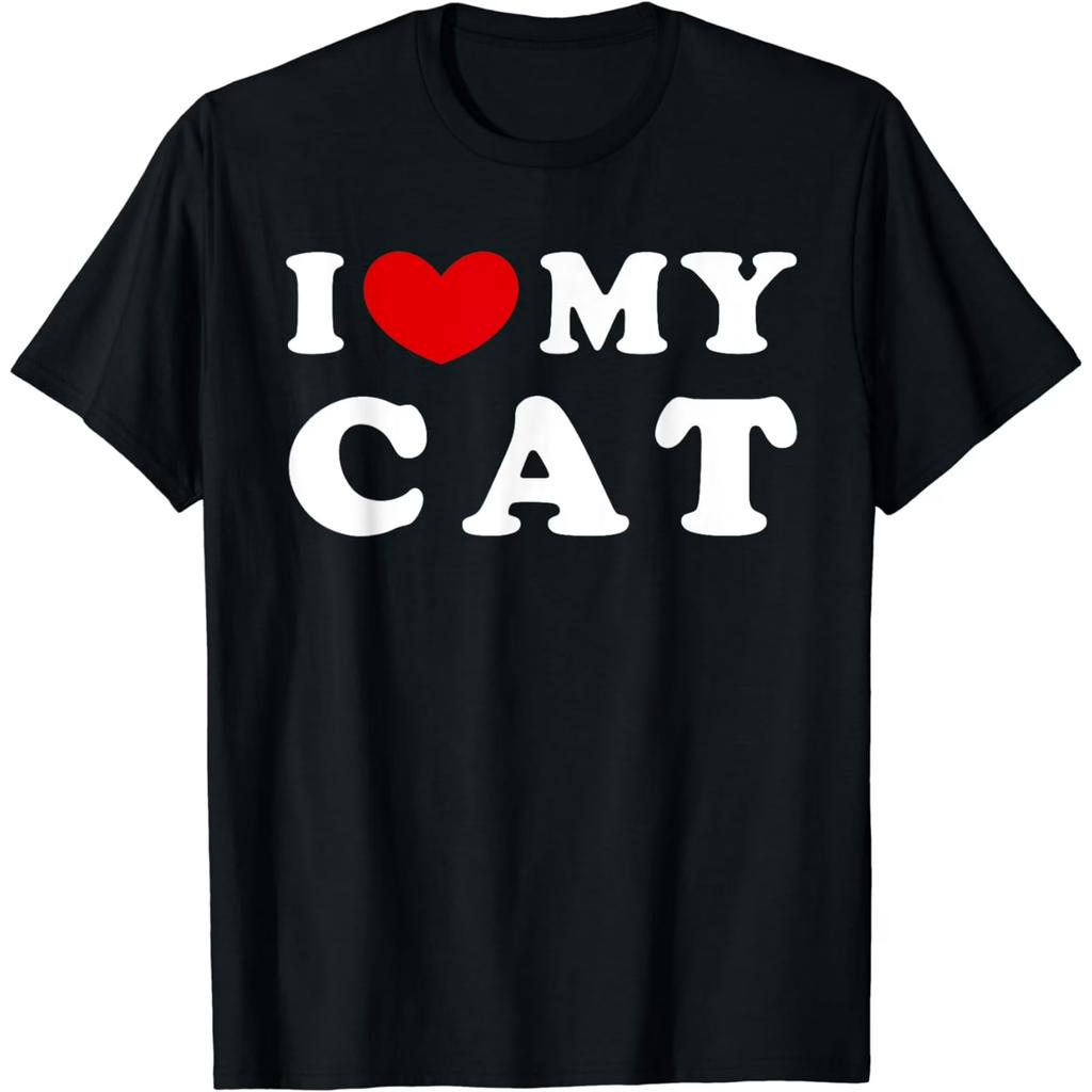 Retro Korean Fashion Cat Mom Life TShirt Neon Cat Hearts Print Versatile Casual Top for Cat Lovers Black Tshirts for Women