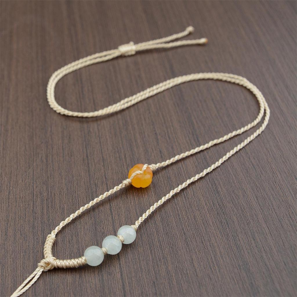 Hand-Woven Adjustable Hetian Jade Pendant Necklace for Women