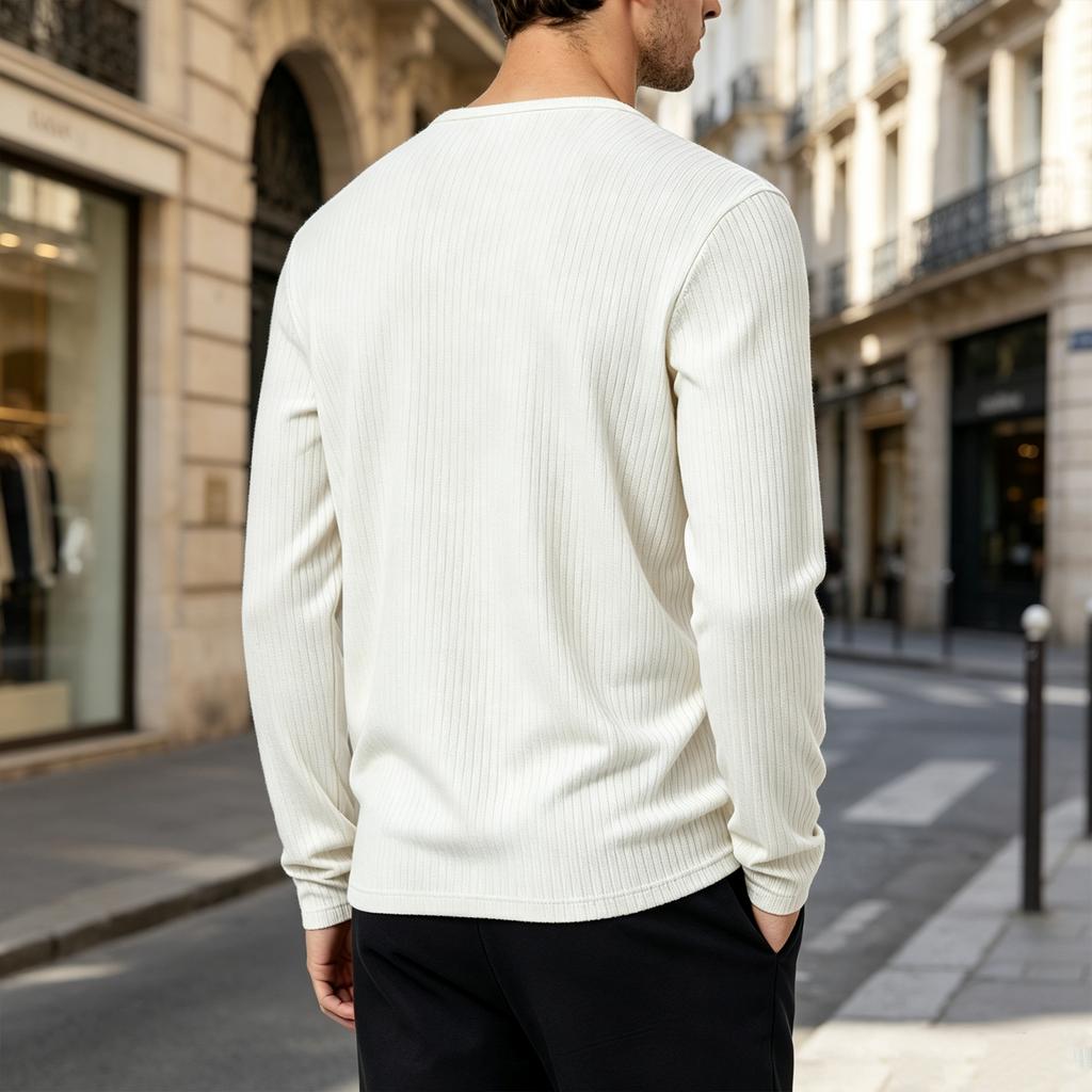 Men's Ribbed Shirt Long Sleeve Pullover Top for Fall Casual Everyday Wear