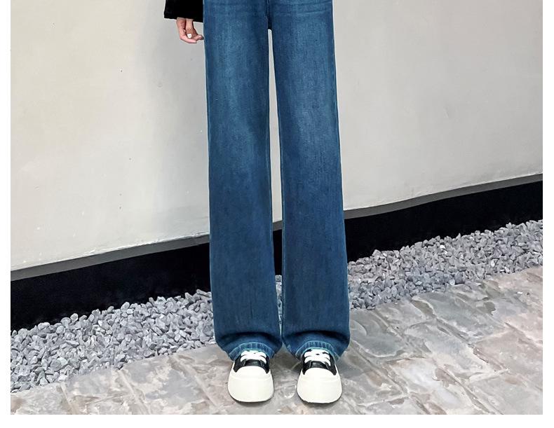 Women's High-Waist Slim Straight-Leg Dark Blue Jeans - Autumn 2025 Retro Versatile Style