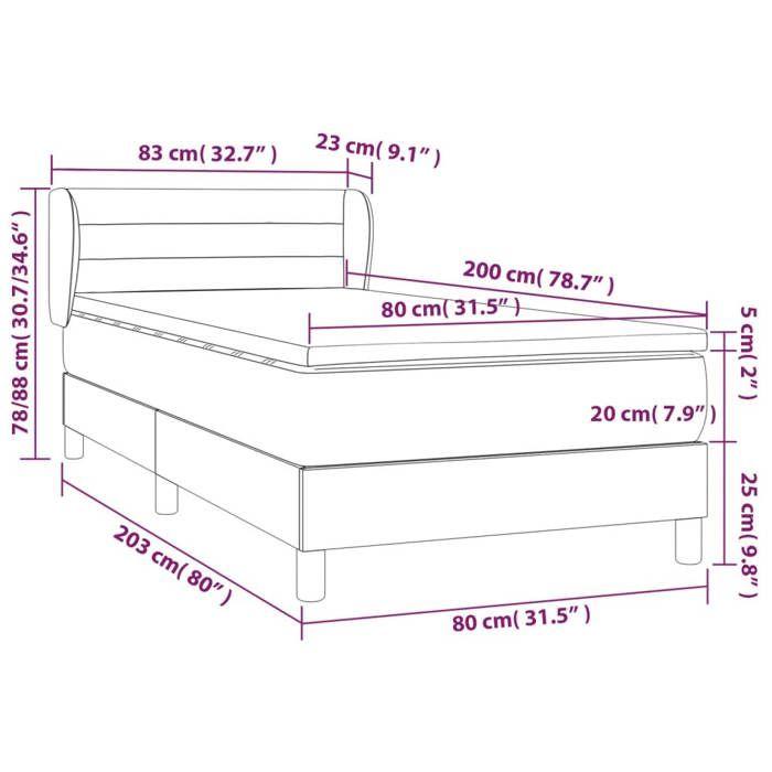 3127518 vidaXL Divan Bed and Mattress Dark Grey 80x200 Cm Velvet