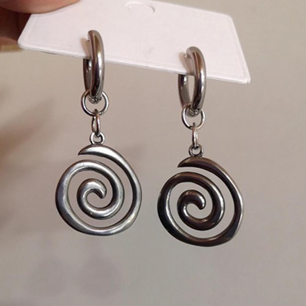 Retro Geometric Spiral Round Silver Dangle Earrings for Women
