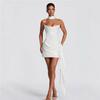 Women Halter Neck Sleeveless Ruched Bodycon Dress Solid Color Sexy Mini Dress