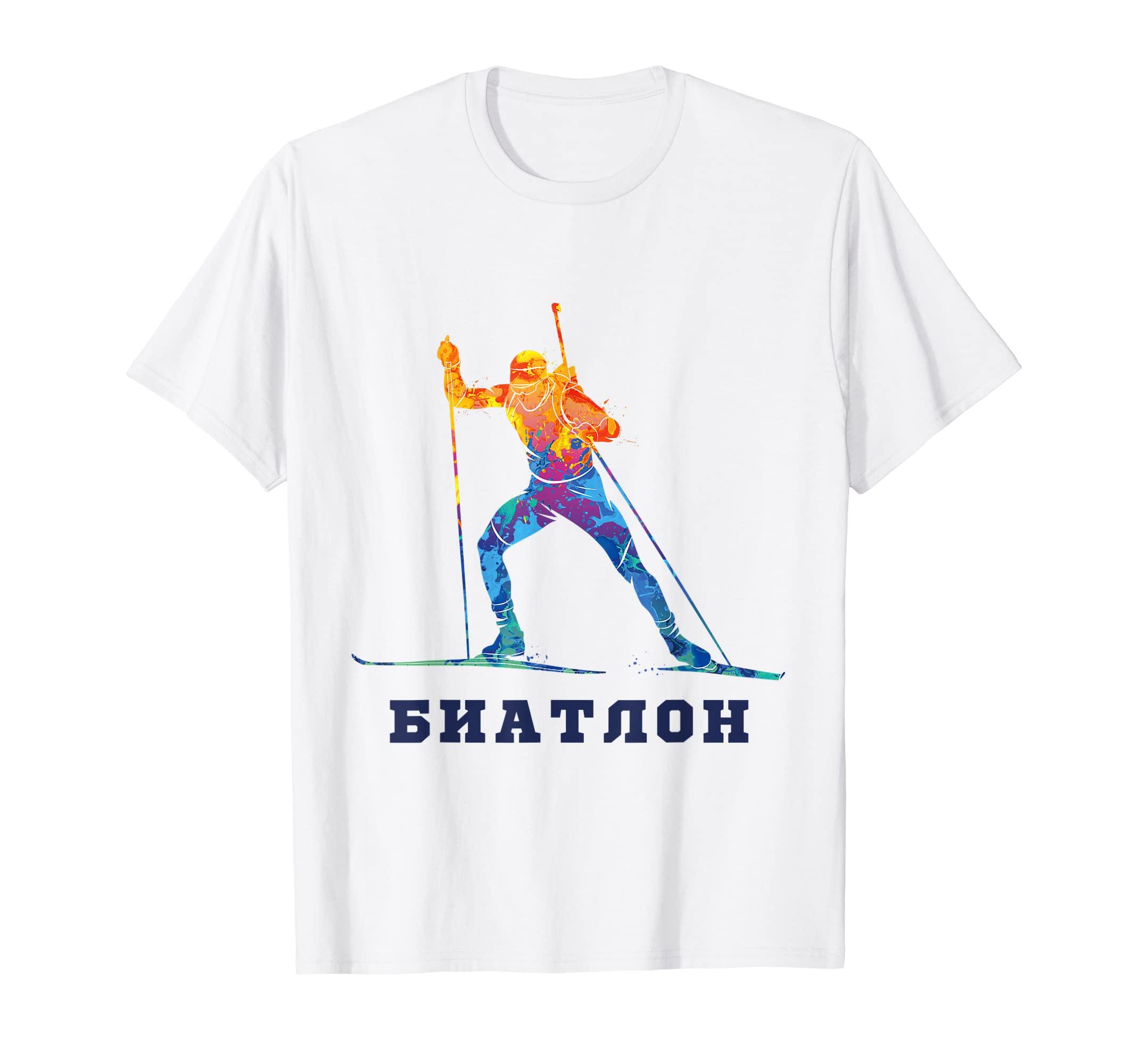 

Биатлон Лыжи Зимние виды спорта Кросс-кантри Россия Футболка белый