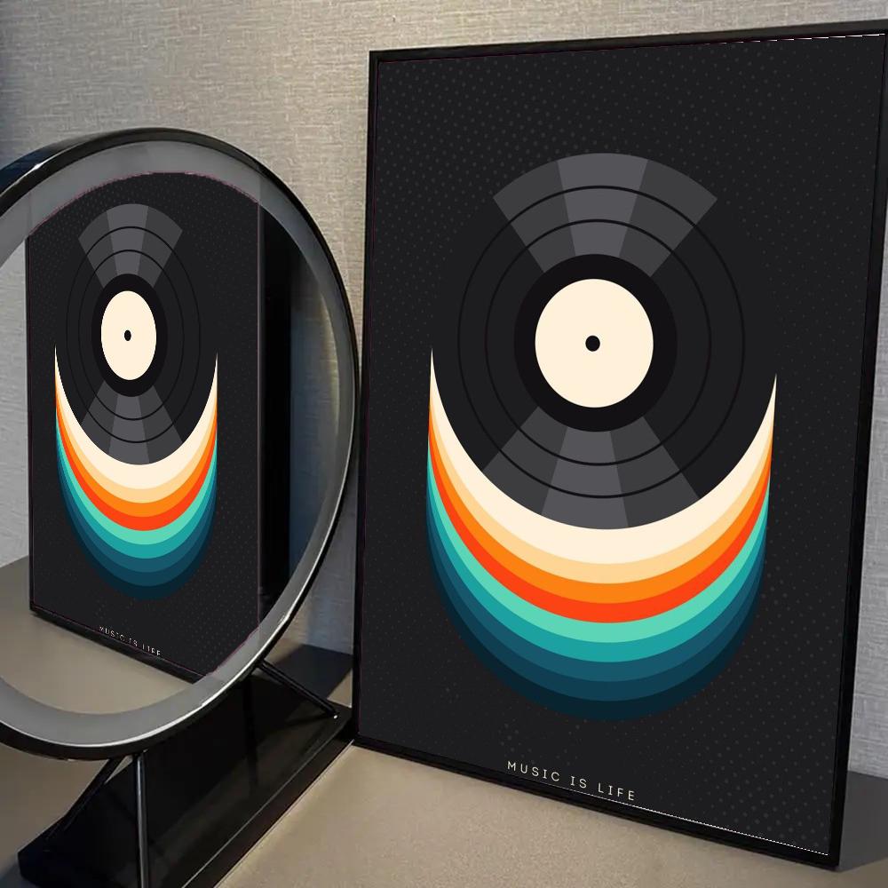 1pc Nordic Vintage Vinyl Records Poster Self-adhesive Art Waterproof Paper Sticker Coffee House Bar Room Wall Decor