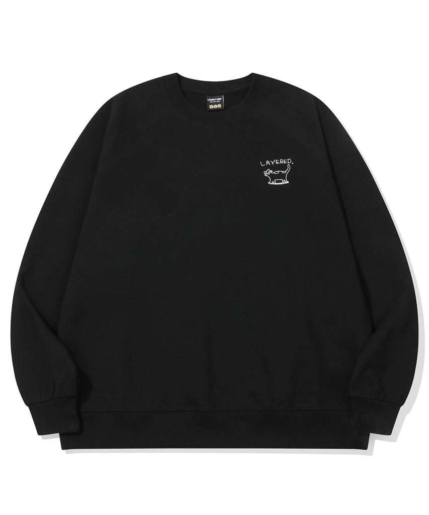 CPGN STUDIO Layered Cat Embroidered Sweatshirt Black