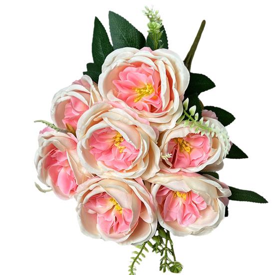 

Artificial Rose Bouquet 7 Fake Flower Home Office Head Realistic Wedding Party Table Centerpiece білий/рожевий