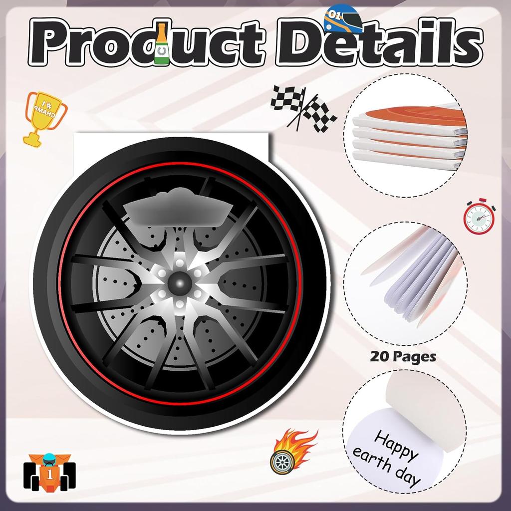 Seajan 36 Pcs Race Car Notepads Party Favors for Kids Fuel Tank Tire Roadblock Flag Traffic Light Helmet Racing Car Trophy Stop for Kids' Birthday