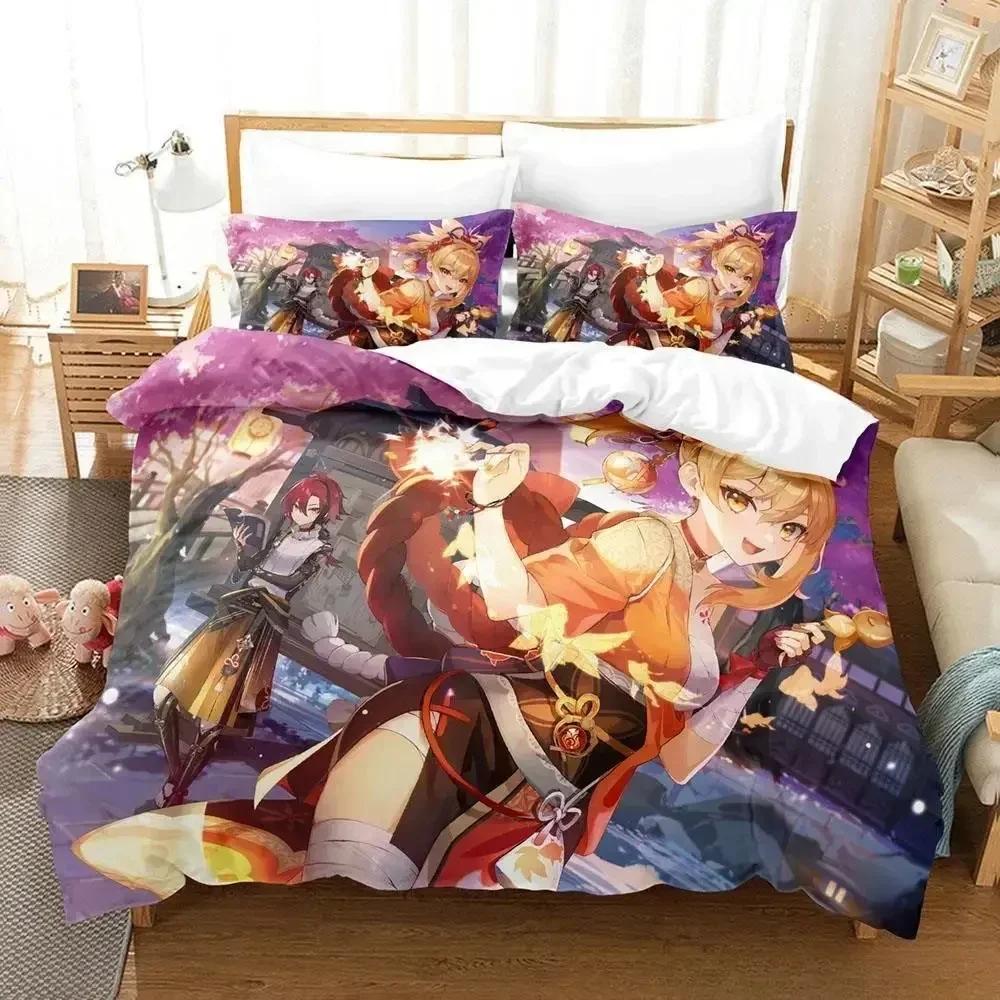 

Game Yoimiya Genshin Impact Bedding Set Cartoon three-piece set Adult Kid Bedroom Duvet cover Sets 3D Kawaii Girls 70x133cm 2pcs
