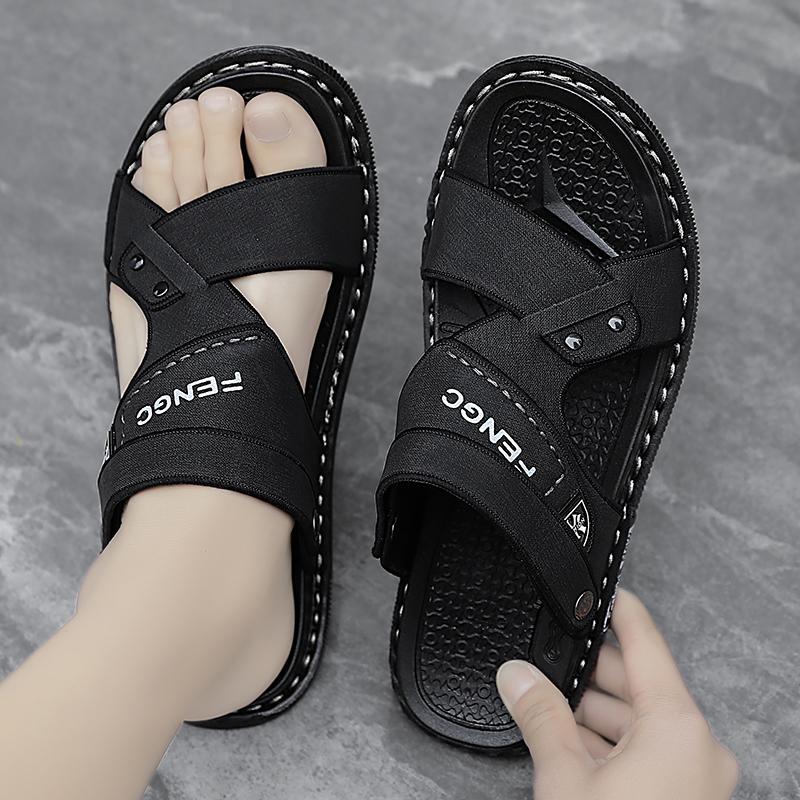 

Модные мужские сандалии шлепанцы плоские сандалии обувь для мужчин толстая подошва мягкие и удобные нескользящие износостойкие новые 38 чёрный