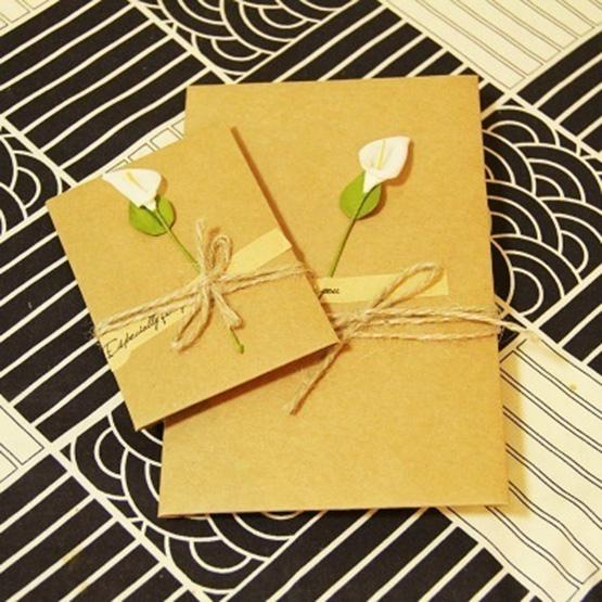 Funny Kraft Paper Handmade Dried Flowers Holiday  Greeting Cards 4 Pcs